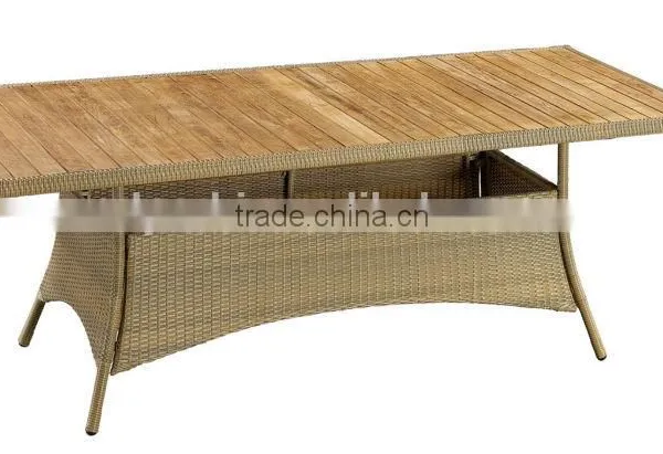 Outdoor Dining Set in Nature Flat Wicker Includes Six Chairs and Dining Table With Teak Wood Glass Table Top photo-3