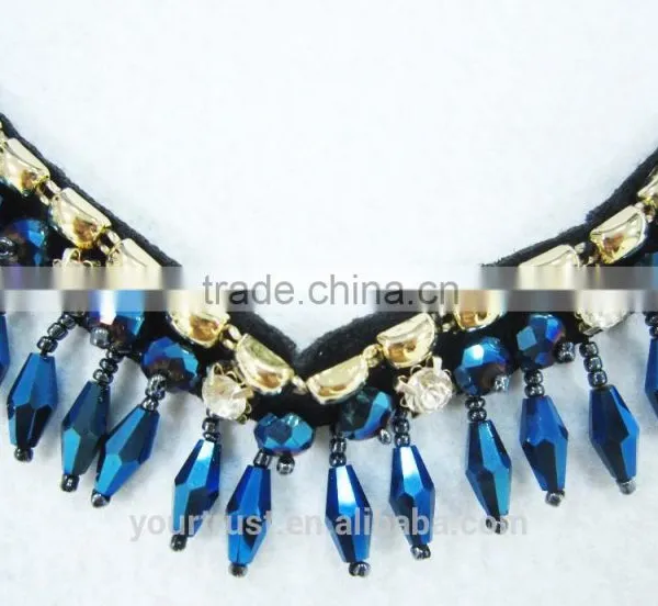 Navy Bead Mix Colored Clear Rhinestone Necklace photo-2