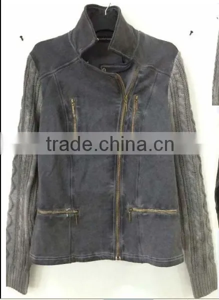 Garment Wash Long Sleeve Zippers Opening Knit Jackets
