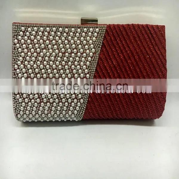 Hot Sale High Quality Fashion Beaded Pleat PVC Party Bags