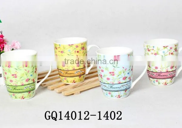Dehua 10oz Fine Bone China Mug Coffee Mug With Handle and Decal Flower photo-5