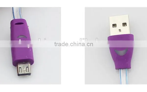 Mix Color Flashing Visible Luminous Smiling Face Micro USB Cable LED Glow Sync Data Charger Cables, Noodle Cables for Samsung photo-6