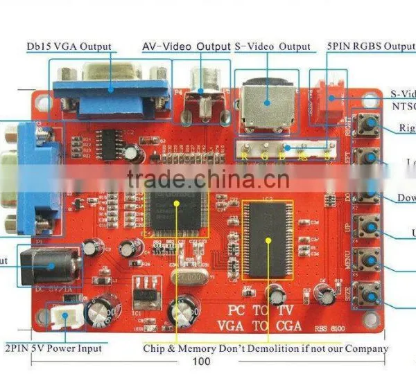 Factory supply!Portable GGBS-8100 VGA to CGA / CVBS / S-VIDEO High Definition Converter Board