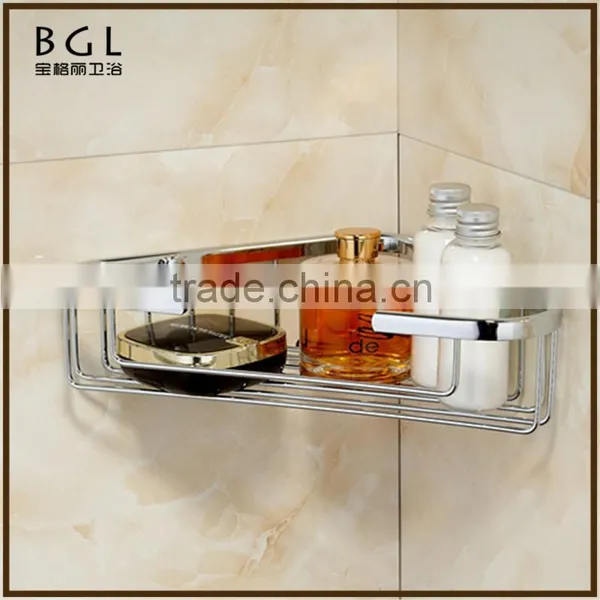 Classic-Style Simple Brass Chrome Finishing Wall Mounted Brassbathroom Accessories Double Corner Basket photo-3