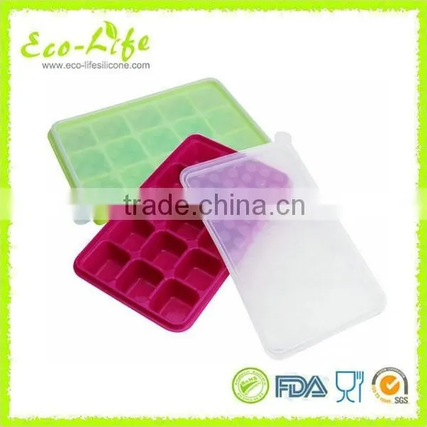 BPA Free 15 Cavity Silicone Food Container, Baby Food Storage, Silicone Ice Cube Tray With Lid