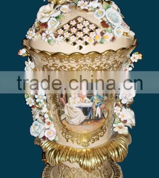 Birds and Flowers Decorated Ceramic Jar, Hand Painted Luxury Designed Jar photo-4