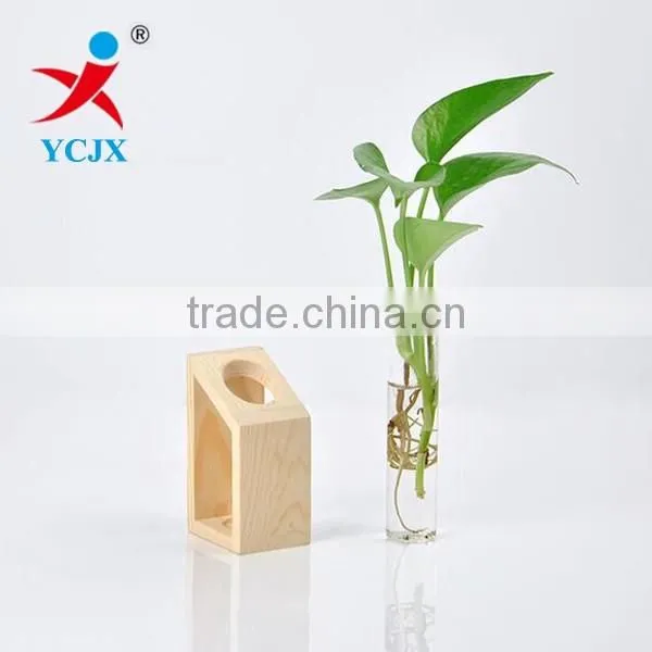 New House Decoration Glass Tube Vase With Wood Base photo-2
