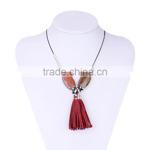 Wood Bead Chain Necklace Tassel Necklace Geometric Metal Beads Rings on Chain Necklace photo-4