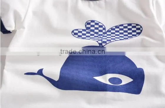 100% Cotton Boy Summer Clothes Set Kids Garment Whale Print photo-4