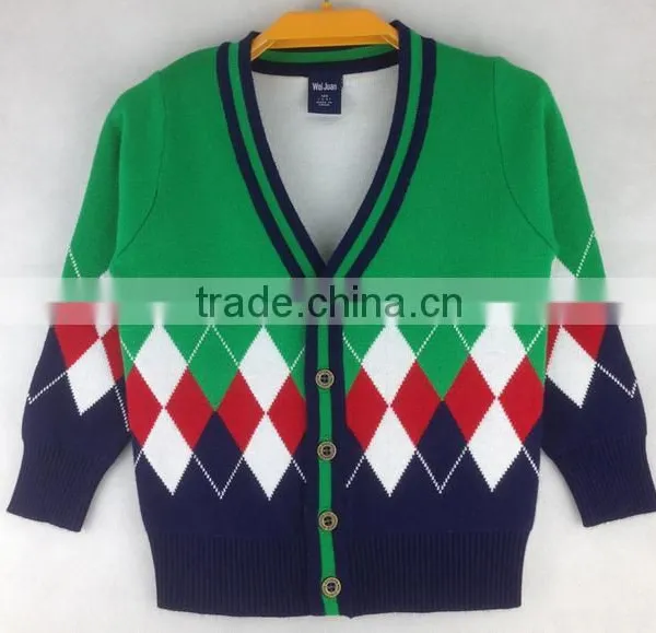 Custom Boys Kids V-neck Button-down Diamond Argle Cotton Cardigan Sweaters photo-2