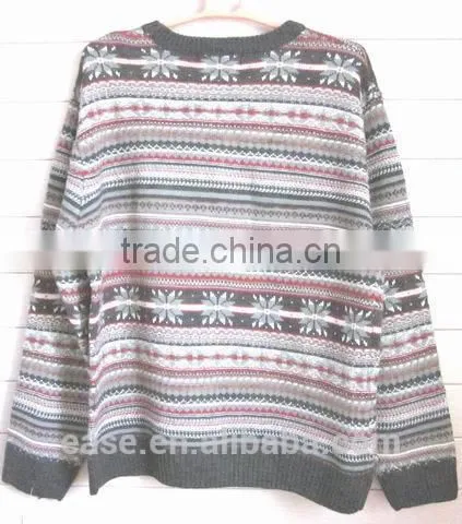Crew Neck Classic Stylish Jacquard All Over Body Mens Multi Color Sweater photo-2