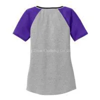 Fashion Women Grey and Pink Blank Raglan V-neck High Visibility T-shirts photo-2