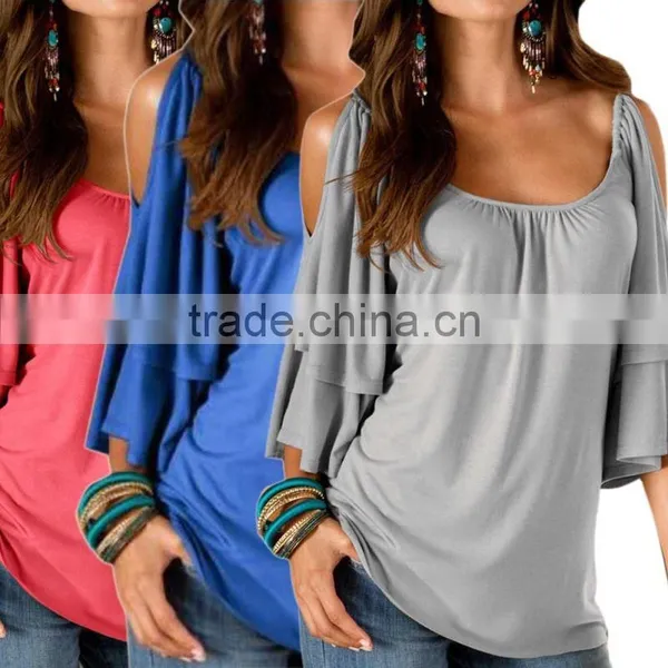 Women Off Shoulder Short Sleeve Casual T-Shirt Tops Loose Blouse photo-5