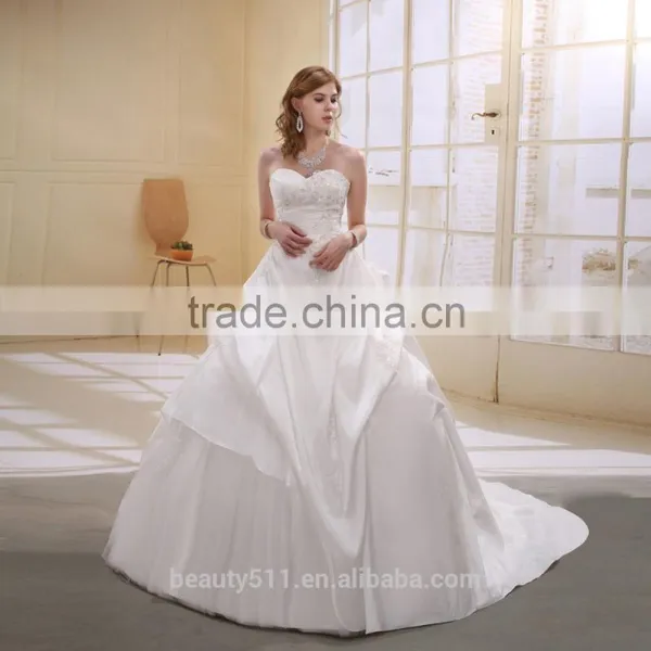 A-Line Taffeta Pearl Beaded Strapless Long Trail Gown Wedding Dress AS00702 photo-2