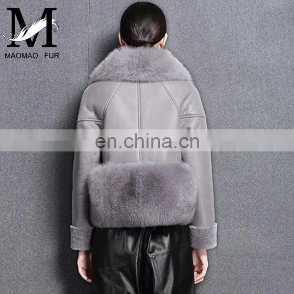 Modern New Style Real Fox Fur Collar Jacket Fashion Mongolian Lamb Skin Fur Coat photo-6