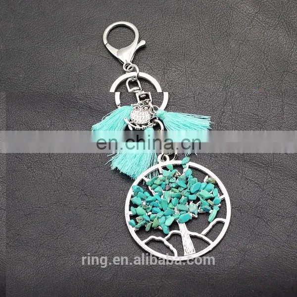 Natural Stone Bead Metal Tree With Tassel Pendant Keychain photo-4