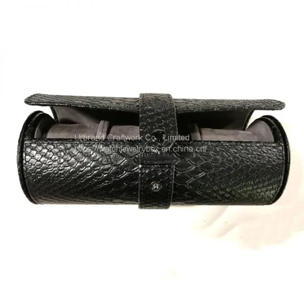 Luxury Leather Western Watches Box Make Logo Premium Cork Python Pattern Leather Watch Roll With Custom Logo photo-2