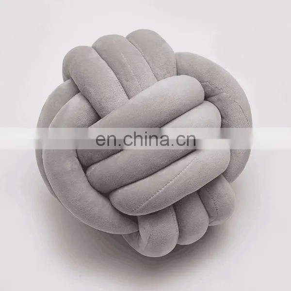25X25CM Hot Sale Luxurious Chunky Knit Velvet Giant Knot Pillow In Cushion Baby Soft Ball Hollow Fiber Filled Three Tubes photo-6