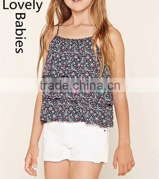 Girls Cool Summer Tops 2016 Floral Print Adjustable Strap Cami