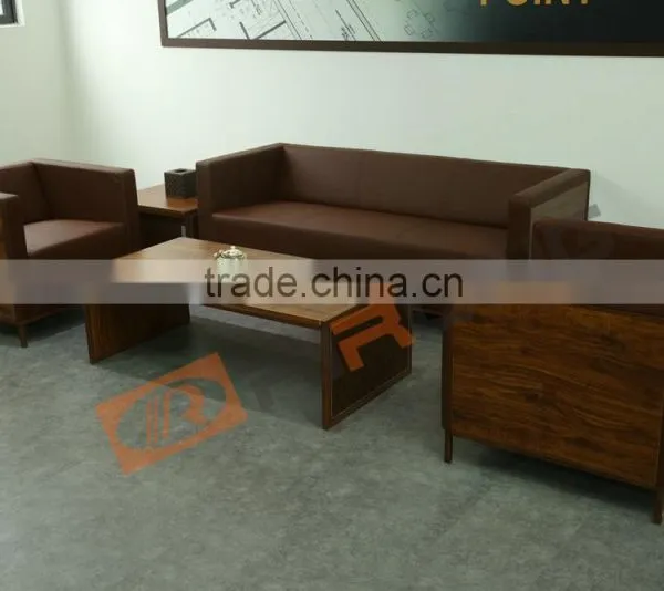 Modern Appearance And Wood Material Executive Living Room Sofa Commercial Leather Sectional Sofa Low Back Brown Leather Sofa photo-2