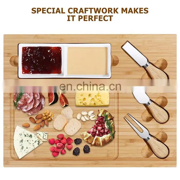 New Design Household Kitchen Rectangle Cheese Board With 3 Stainless Steel Knife Cutting Board Bamboo photo-3