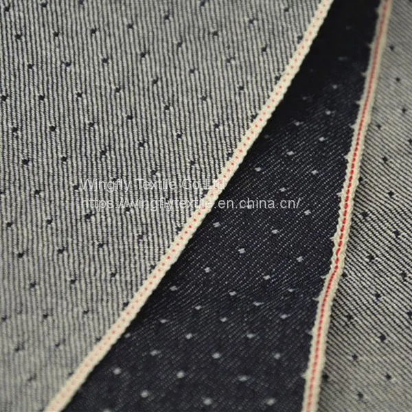11oz Cotton Star Dot Jacquard Denim Selvage Jeans Fabric for Women's Dress 32/33“ photo-4