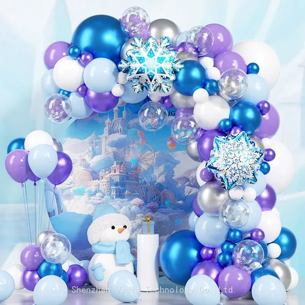 Bulk Snowflake Foil Balloon Sets - Blue/Lavender, for Snow Princess Themed Birthday Parties photo-4
