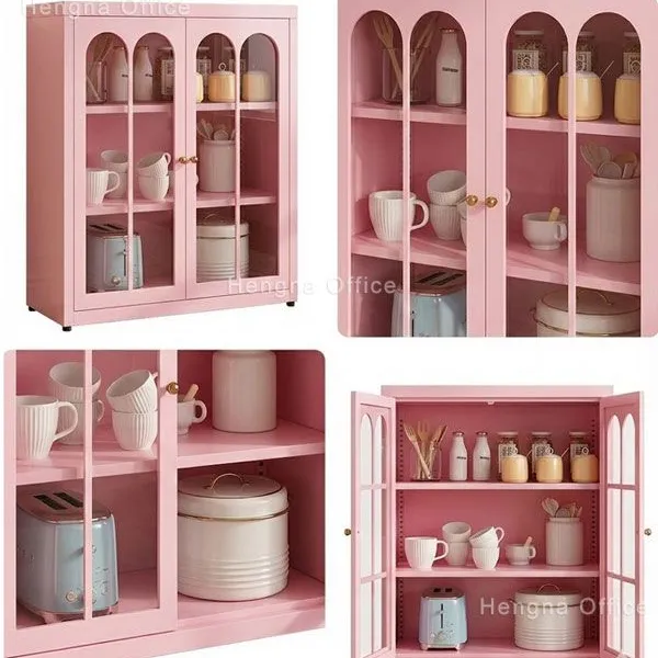 HN-140Reeded Glass Cabinet, 1800*700*350mm, Cold Rolled Steel, Adjustable Multi-layers&KD Design, China Home Furniture Wholesale