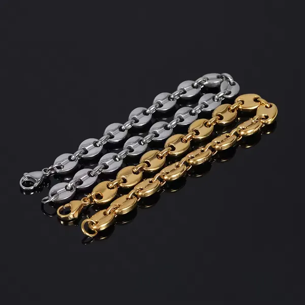 Women Bracelet Stainless Steel Coffee Bean Design 18K Gold Plated Link Chain Bracelet Hip Hop Style Jewelry photo-4
