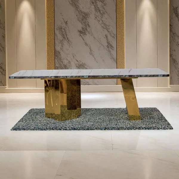 Luxury Stainless Steel Frame Sintered Stone Natural Marble Top Household Dining Table For Villa Hotel Wholesale photo-5