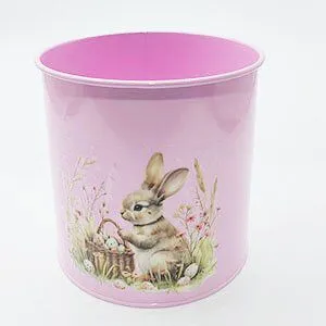 Cute Printed Metal Flower Pot Set, Easter Rabbit & Wild Floral Pattern Galvanized Iron Planter for Home Garden Table Decor photo-2