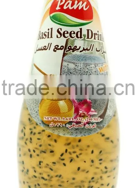 Basil Seed Drink With Honey in Glass Bottle