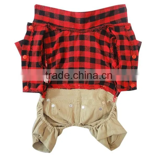 British Style Sanding Brushed Plaid Overalls Dog Clothes photo-4