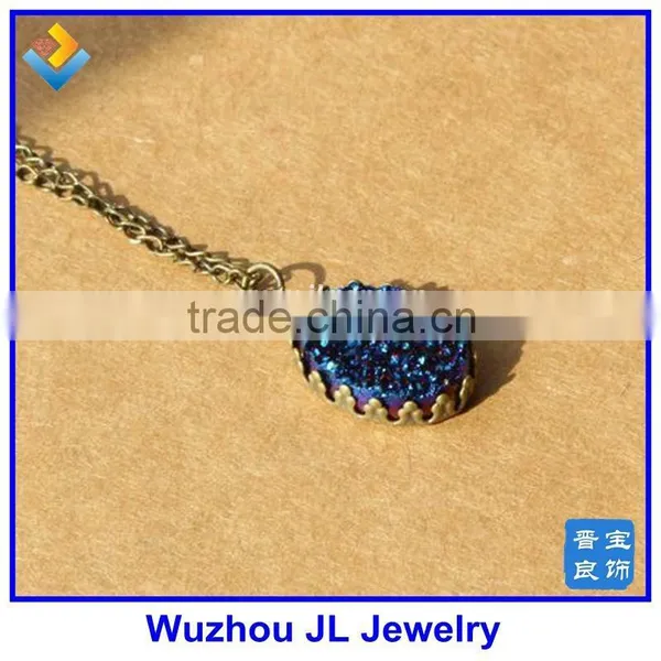 Blue Druzy Oval Shape Copper Pendant Necklace/ Blue Druzy Necklace photo-3
