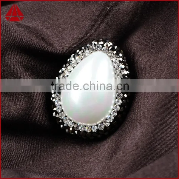 Egg Shape White Shell Pearl Bead Jewelry Findings With White Zircon