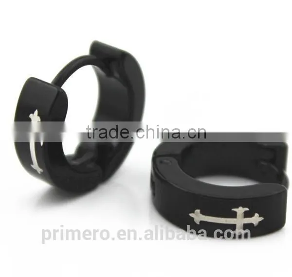316L Stainless Steel Hip Hop Earrings Fashion Punk Black Men Cross Jewelry Wholesale photo-5