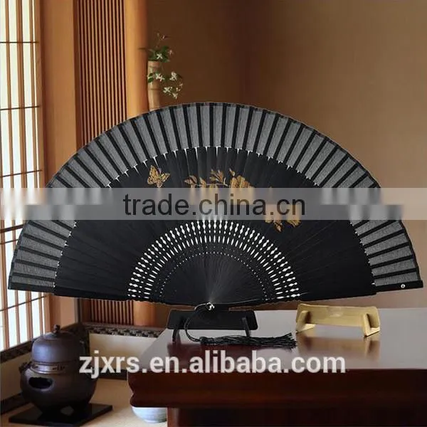 Antiquity Black Silk Folding Fan Chinese Style Men Carving Craft Fan Shan Gu Gift Japanese Folding Fan in Summer