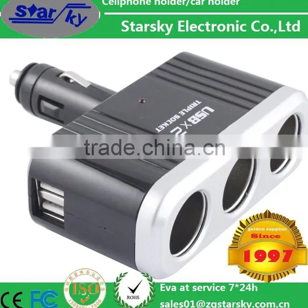 Car Cigarette Lighter USB Plug Sockets Splitter Charger Power Adapter With USB Port Led Light Switch
