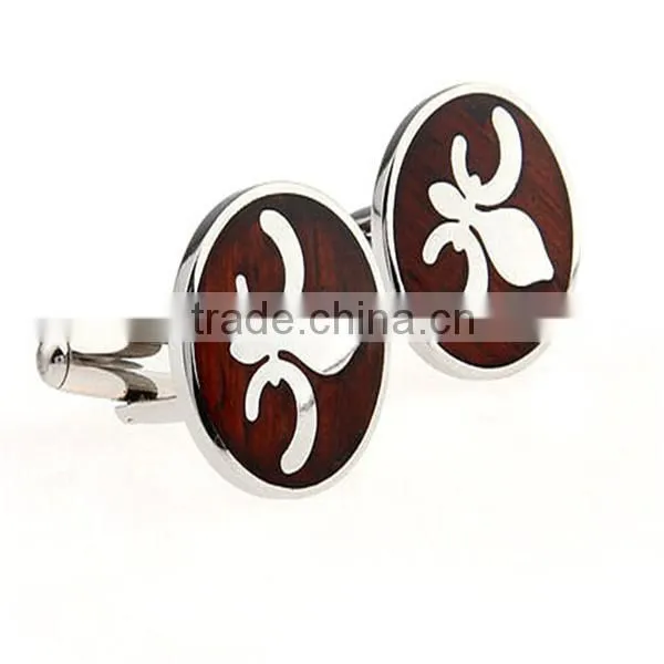 Custom Round Stainless Steel Wood Keyhole Cufflinks With Logo photo-5