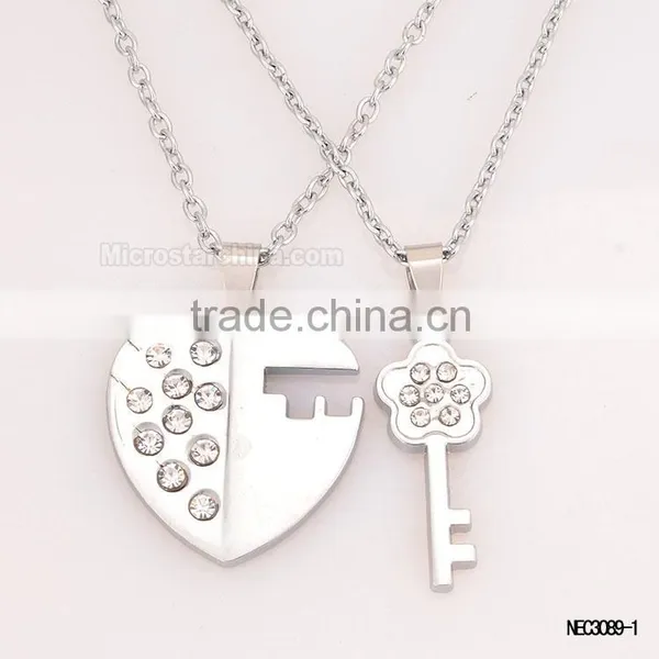 Crystal Heart Key Silver Plated Couple Necklace For Valentine's Day Girlfriend photo-2