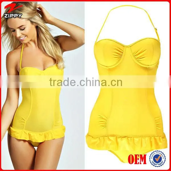 Wholesale Ruffle Trim Padded Women One Piece Swimsuit With Sexy Bra