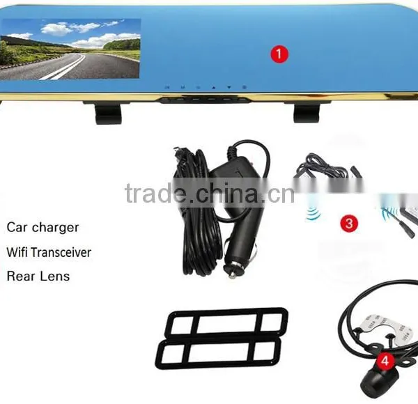 Wireless Wifi Auto Dimming Rearview Mirror Car Dvr Mirror With Wide Rear View Backup Camera