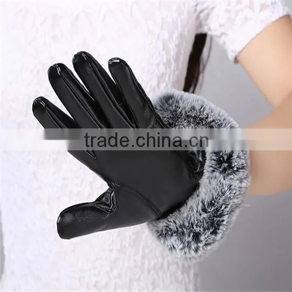 Sexy Lady Black/Red Color Smartphone PU Leather Material Handmade Touch Screeen Gloves photo-2