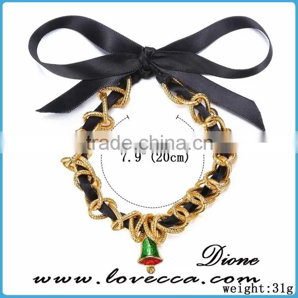 Gold Plating Jewelry Women Charms Christmas Jingle Bell Bracelet