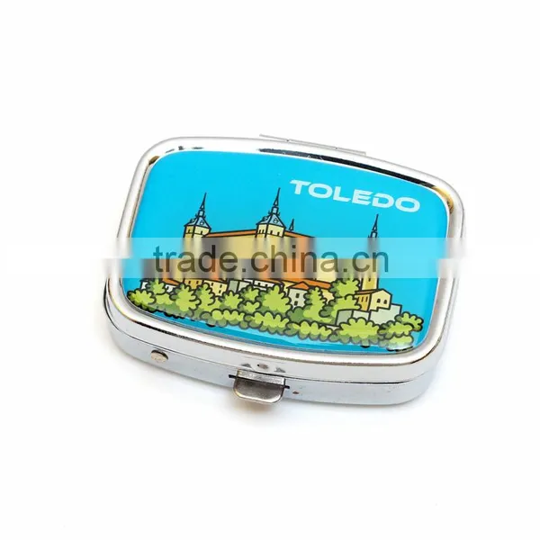 2016 new design square rectangle metal mini pill box pill case plastic pill holder