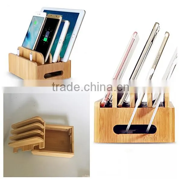 New Multi-device Bamboo Charge Station,storage Box for Mobile Phone photo-2