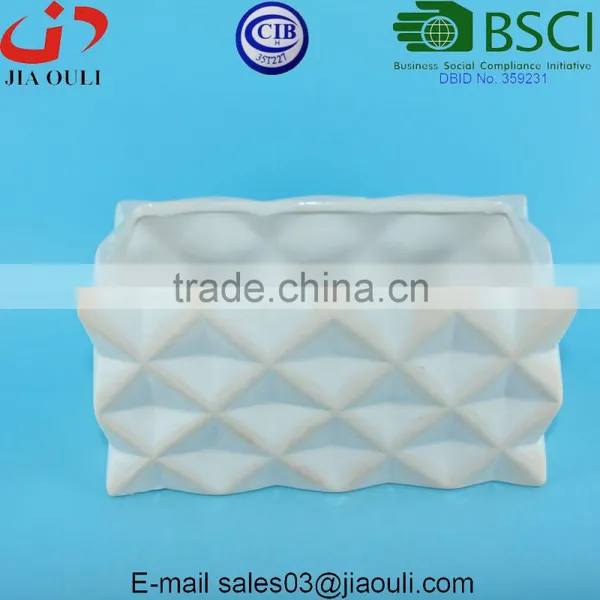 Glazed White and Wash Ceramic Rectangle Sucuulent Plant Pot/Cactus Flower Pot photo-3
