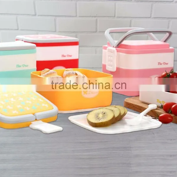 Double Layers Portalbe Square Plastic Tiffin Lunch Box photo-2
