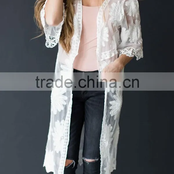 Long Cardigan Women Floral Lace Cardi For Women Beach Wear photo-2