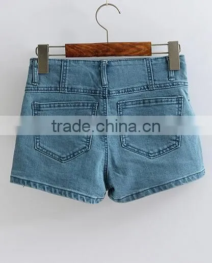 EY0613P Europe Style 2017 Ladies High Waist Washed Denim Shorts photo-2